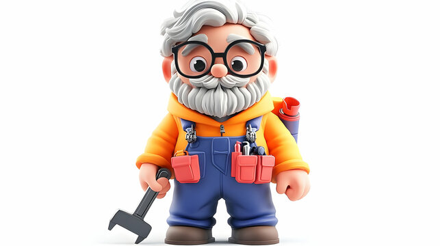 Handyman Cartoon Character with Tools and a Wrench