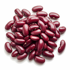 A pile of red beans on a white background. The beans are piled on top of each other, creating a dense and colorful mound. Concept of abundance and richness, on white background