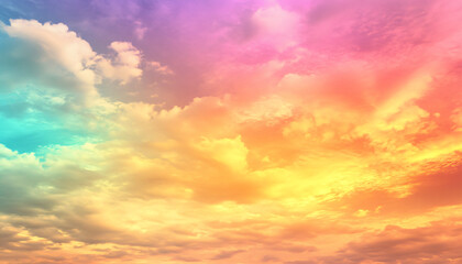 Fototapeta premium A dreamy sky transitioning from a golden sunset to a full spectrum of rainbow colors, giving off a vibrant yet calming feel