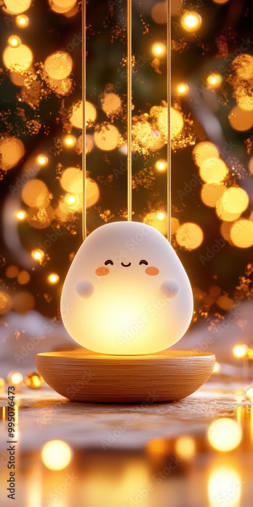 Poster a whimsical glowing character surrounded by sparkling lights, perfect for adding charm to any cozy a