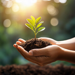 Fototapeta premium Hand Holding a Sprout: Symbol of Growth, Nature, and New Beginnings