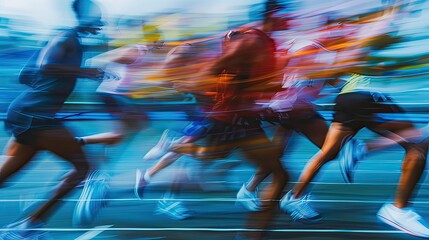 An abstract representation of a sports scene, with blurred figures and dynamic angles suggesting rapid movement. 