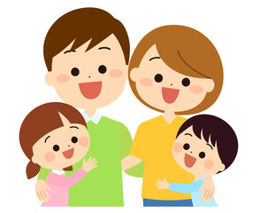 お父さんとお母さんに抱きつく子供達