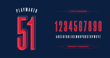 Varsity Style Jersey Design: Playmaker 51. Classic look with Navy blue and white. Includes digits 0-9 and uppercase letters A-Z. Perfect for custom sports jerseys and team apparel.