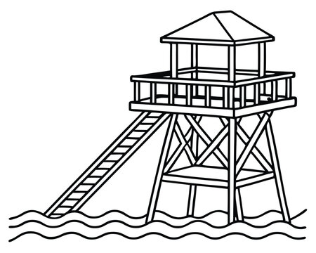 black and white lifeguard tower on water clip art preview