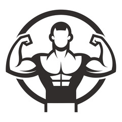 GYM With Shield Logo Design Icon Vector Line Art Illustration