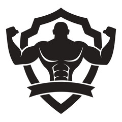 GYM With Shield Logo Design Icon Vector Line Art Illustration