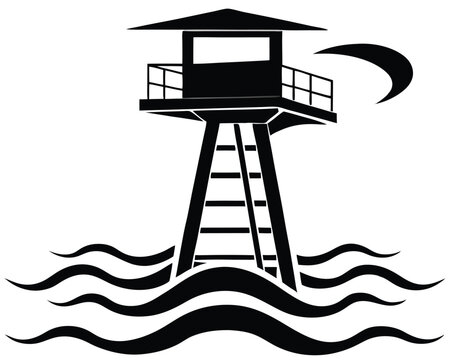 black lifeguard tower on water clip art preview