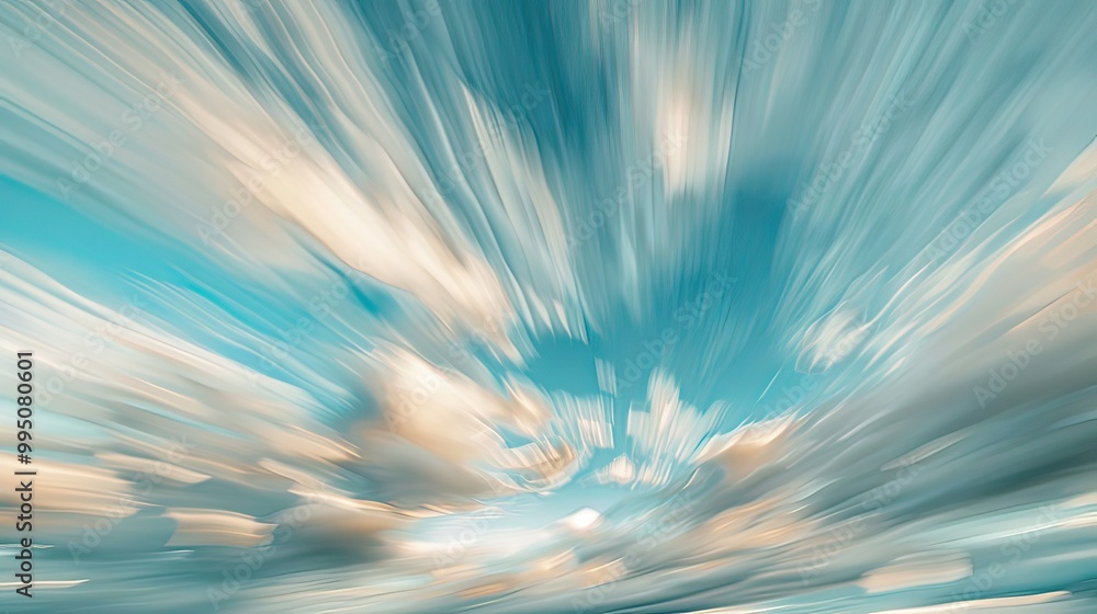 Poster a blended image of clouds moving quickly across the sky, showcasing the passage of time and speed in