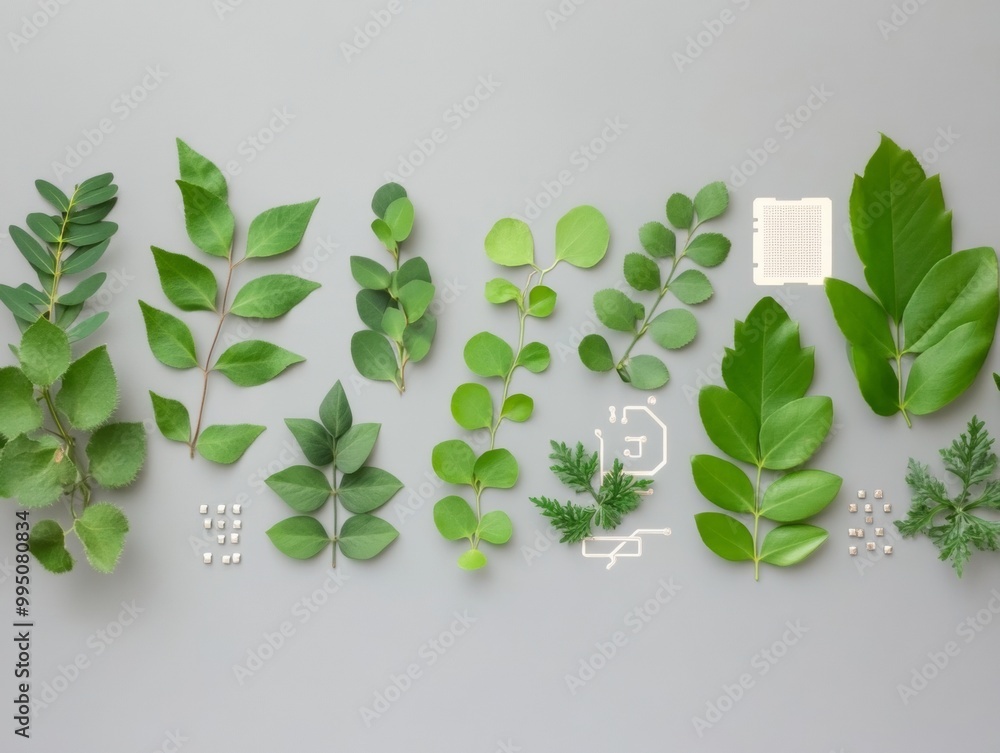 Aufkleber Creative Minimalist Graph Branches and Leaves with Circuit Board Negative Space