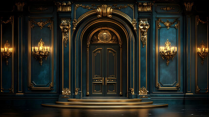 Fototapeta premium Grand Entrance with Gold Trim and Teal Walls