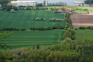 Sunset in Bohemian Paradise. Aerial view from Drabske svetnicky castle ruins