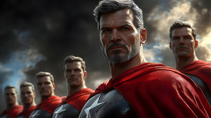 Fototapeta premium Superhero Clones Stand United in a Red Cape