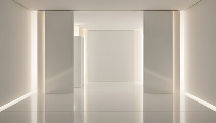 An empty white room with a window, showcasing minimalist design and open space	