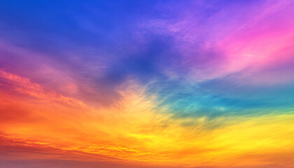 Obraz premium A dreamy sky transitioning from a golden sunset to a full spectrum of rainbow colors, giving off a vibrant yet calming feel