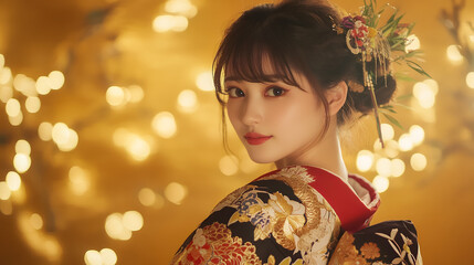 振袖を着た若い女性