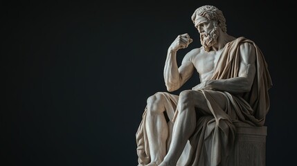 Obraz premium Marble Statue a stoic philosopher sitting on a throne thinking 