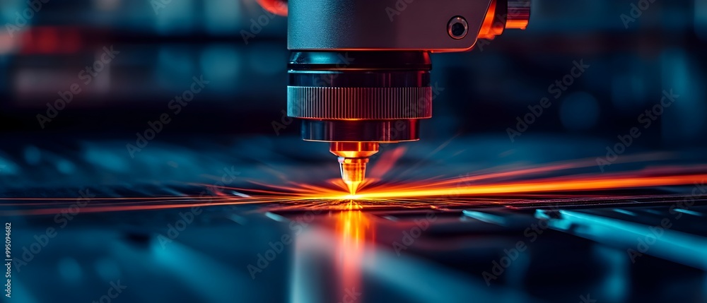 Poster visualizing the precision slicing of metals plastics and other materials with a powerful laser beam 