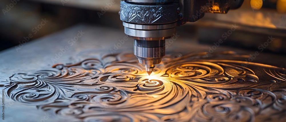Poster laser engraving beams etching intricate designs and patterns on a variety of surfaces with high prec