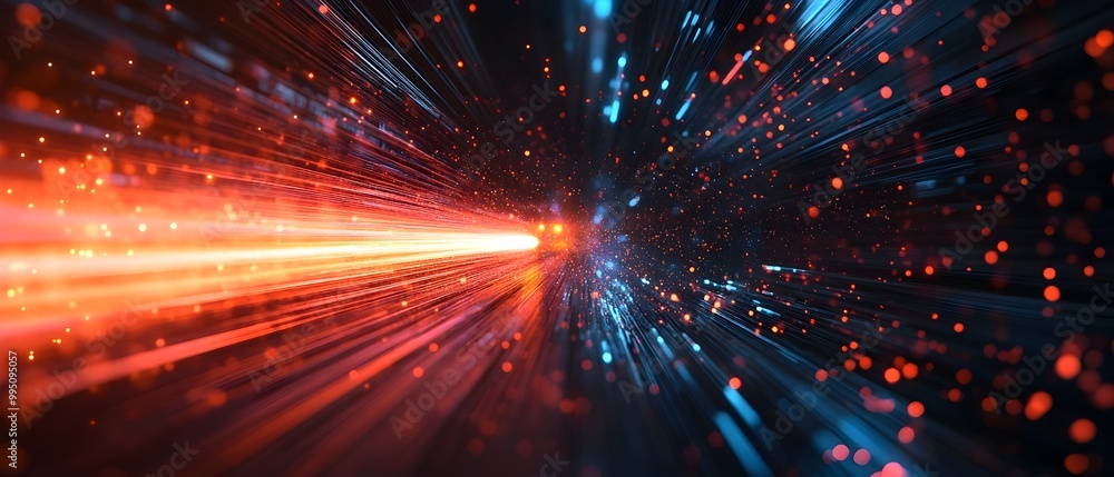 Poster luminous laser optics and fiber optic technology visualizing the high speed data transmission and co