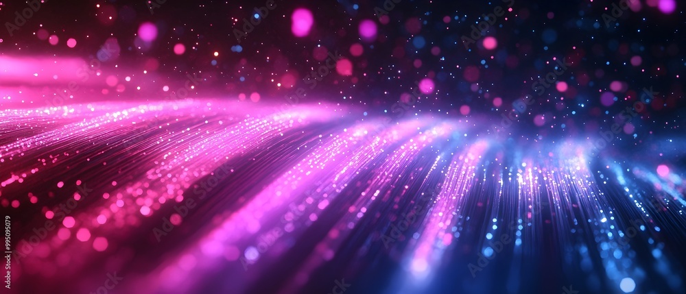 Poster visualizing the role of laser optics and fiber optic networks in high speed data transmission and co