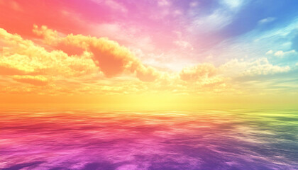 Obraz premium A dreamy sky transitioning from a golden sunset to a full spectrum of rainbow colors, giving off a vibrant yet calming feel