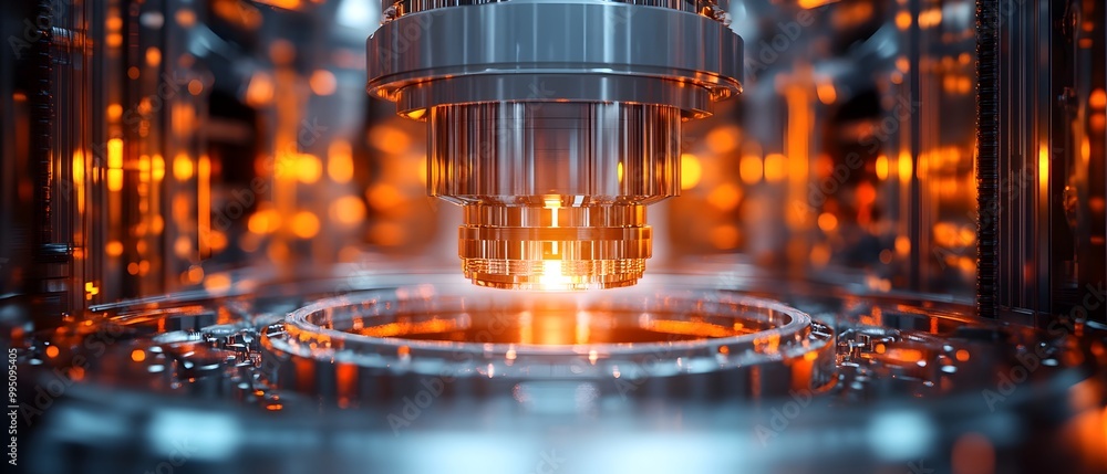 Poster detailed visualization of the intricate cooling system inside a neutron based nuclear fission reacto