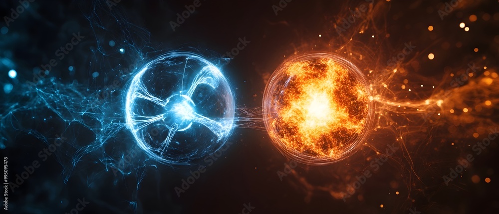 Poster photographic concept illustrating the intricate connection between the processes of nuclear fission 