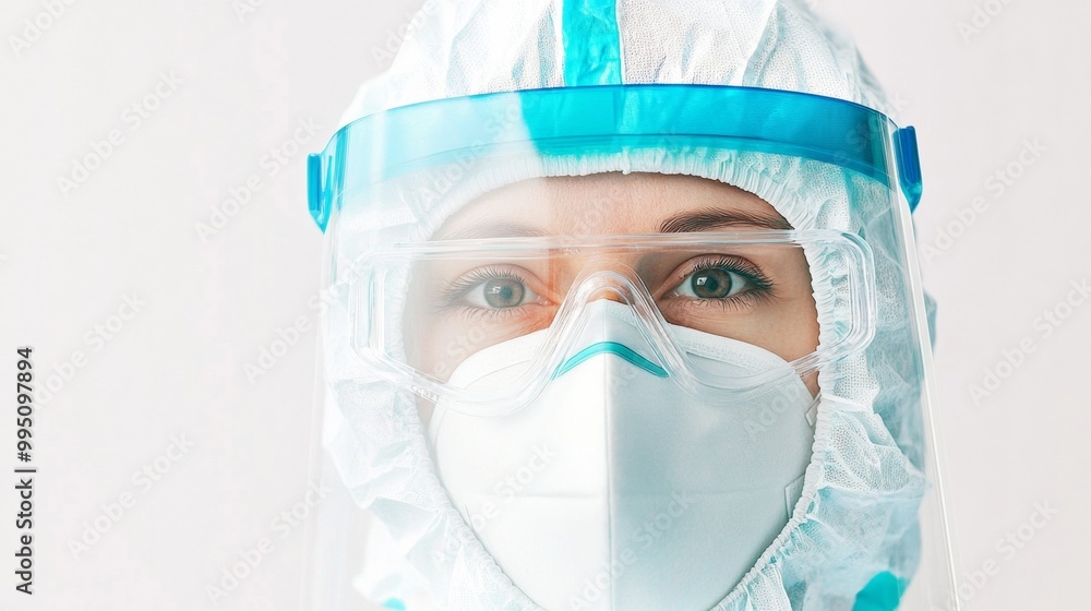 Poster Female Scientist in Protective Gear Using Advanced Technology in a Laboratory Setting