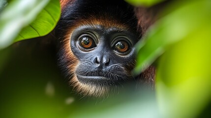 Obraz premium Captivating Close Up Portrait of a Curious Rainforest Primate Revealing the Essence of Nature s Biodiversity