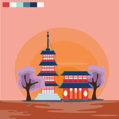 Vector Illustration of a Country Temple Background and icon