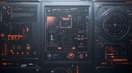 Minimalist futuristic interface design on a muted background with clean lines