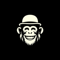 smiling chimpanzee monkey wearing bowler hat logo