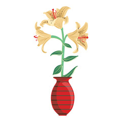 lilies, vector drawing flowers in a vase at white background, hand drawn illustration