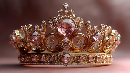 Gold Crown with Pink Gemstones - Royal Jewelry