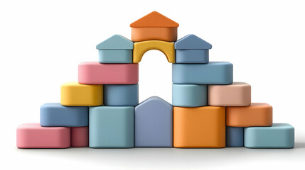 Naklejka premium Building a Colorful Tower with Stacking Blocks