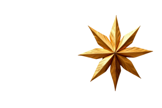 A stunning golden star ornament with eight distinct points, perfect for holiday decor, crafts, or festive celebrations.