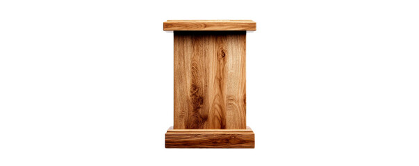 A stylish wooden podium suitable for presentations and speeches, showcasing natural wood grain and elegant design.