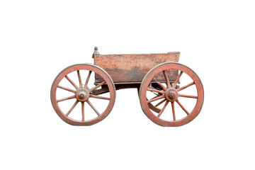 Fototapeta premium A vintage wooden cart with large wheels, perfect for rustic decor or farm-themed projects, showcasing an antique aesthetic.