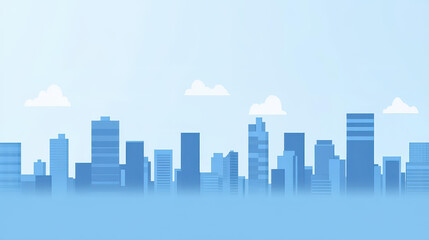 Obraz premium Dive into the beauty of urban life with this flatstyle cityscape, showcasing a sleek silhouette against a calm blue backdrop.