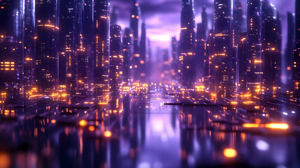 Fototapeta premium Futuristic Cityscape with Glowing Towers and Cyberpunk Aesthetic