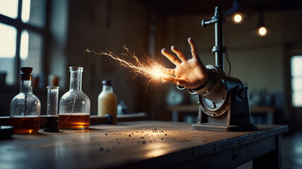 Naklejka premium Spark of Innovation in an Old Creaky Laboratory