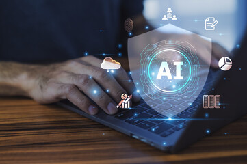 Businessman integrates AI technology for security management to safeguard business operations and...
