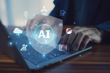 Businessman integrates AI technology for security management to safeguard business operations and...