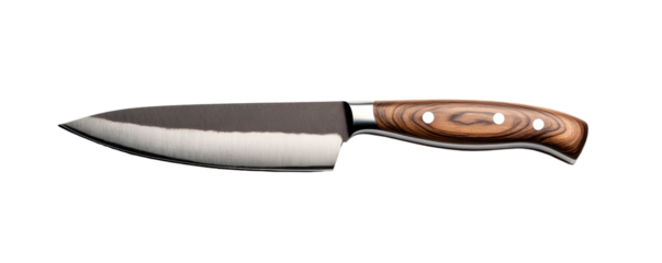 High-quality kitchen knife with a sleek stainless steel blade and an ergonomic wooden handle, perfect for precise cutting and chopping.