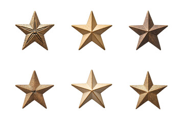 Obraz premium Set of six unique golden stars showcasing various textures and designs, perfect for decoration or award concepts.