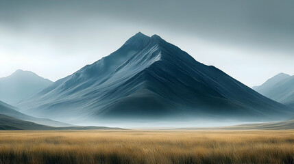 Majestic Mountain Peak Rising Above a Field of Grass