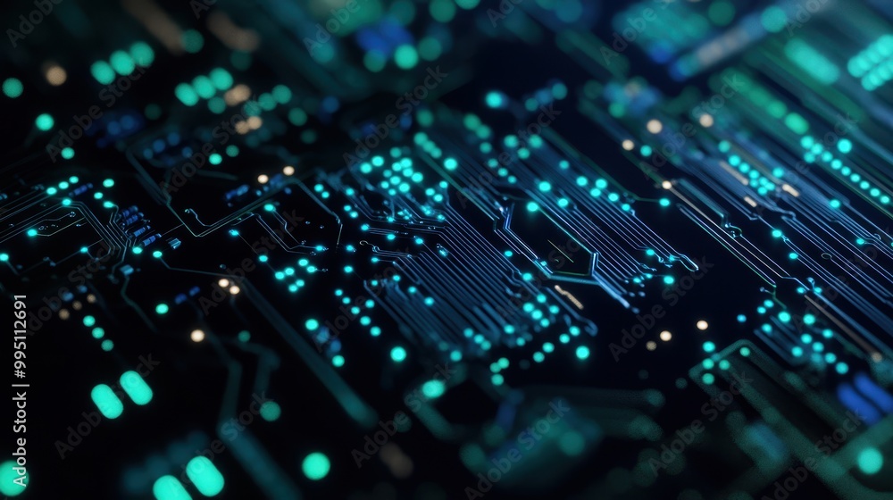 Poster a computer chip with many small dots on it