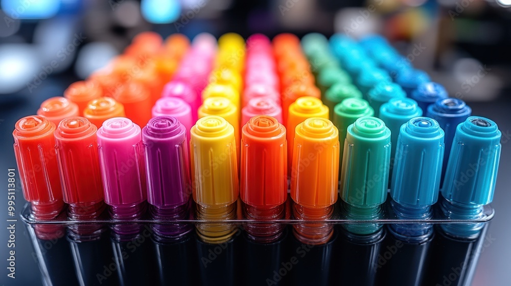 Poster a vibrant array of colorful markers arranged in a neat display.
