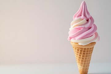 Soft serve ice cream Two flavor twists on a single cone, separated against a white backdrop. Generative Ai
